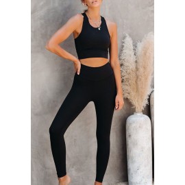 Black Crop Yoga Bra and High Waist Leggings Sports Wear