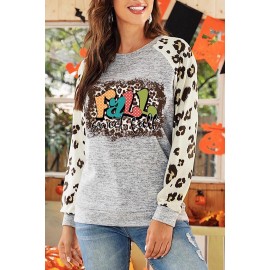 Leopard Raglan Sleeve Graphic Sweatshirt