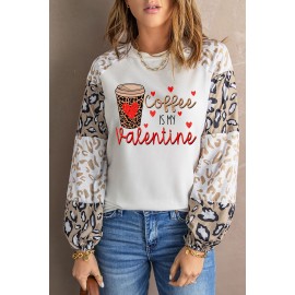 Coffee is My Valentine Graphic Print Leopard Long Sleeve Sweatshirt