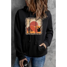 Black Western Leopard Desert Print Long Sleeve Sweatshirt